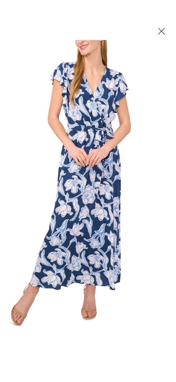 CeCe Women's Blue White Floral Maxi Dress | Size 2X NWT